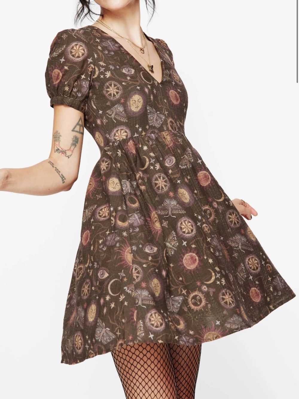 Disturbia Brown Celestial Print Mini Dress - Picture 2 of 16